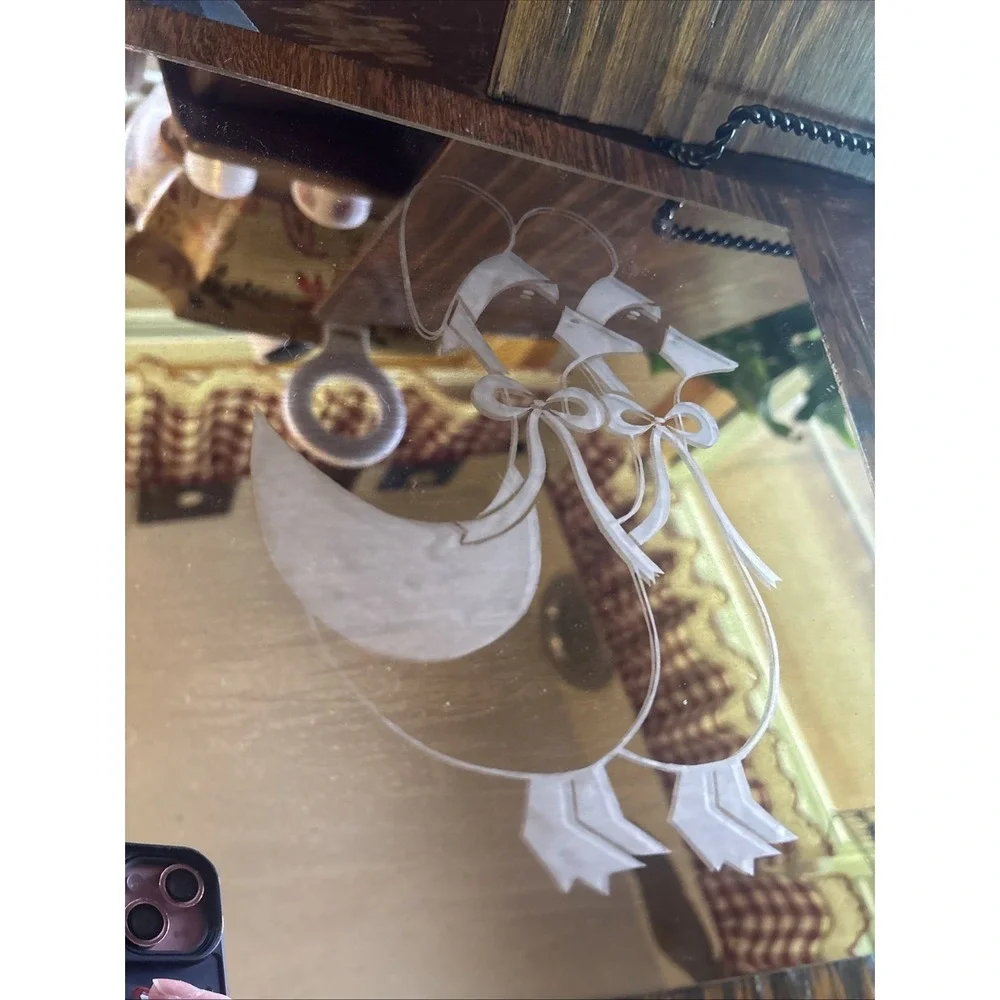 Square Wall Mirror Set with Country Ducks Brown In Chef Hats Wood Frame